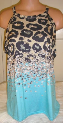 Womens Plus Animal Print & Blue Tank Top,  Size 1X / XXL  NEW NWOT - Image 1 of 4