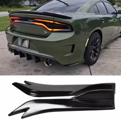 2X  For Dodge Charger Sport Glossy Black Rear Bumper Diffuser Splitter Canards Foto 1 de 4