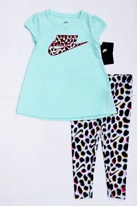 *NUEVO* NIKE Conjunto de Camisa y Leggings NIKE Niña Talla 6 Logo Estampado Leopardo - Imagen 1 de 4