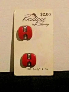 Vtg Boutique Lansing 1994 Sz 24 5/8" 2/Card apple red silver square Shank Button - Picture 1 of 4