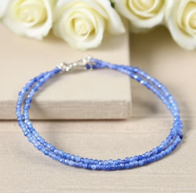 Blue Aventurine 2mm Crystal Gemstone Beads Dainty Choker Necklace Minimalist - Image 1 of 4