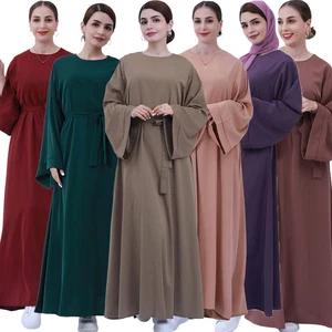 Maxi Vestido Abaya Modesto Para Mujer Manga Larga Caftán Noche Color Suave Caftán Árabe - Imagen 1 de 33