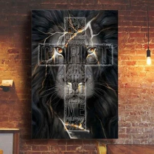 Jesus Lion I Can Do All Things Through Christ Poster Print Christian Wall Art - Picture 1 of 6