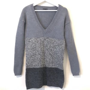Theory Damen Color-Blocked grau V-Ausschnitt lang Merinowolle Pullover Kleid Größe P/TP  - Bild 1 von 9