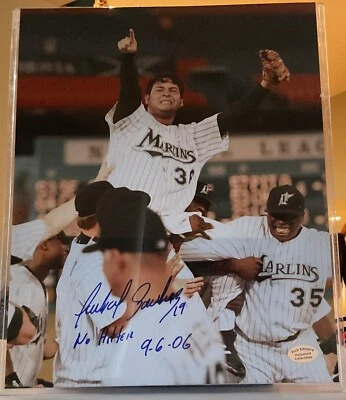 Foto firmada autografiada por Aníbal Sánchez de 8x10, Marlins de Florida, sin bateador. Foto 1 de 2