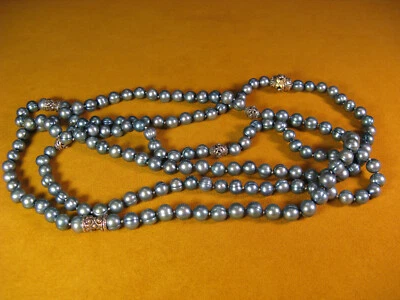 珍珠项链 BARBARA BIXBY 蓝色花珠站 56 英寸长磁性闭合 — 第 1/2 张图片