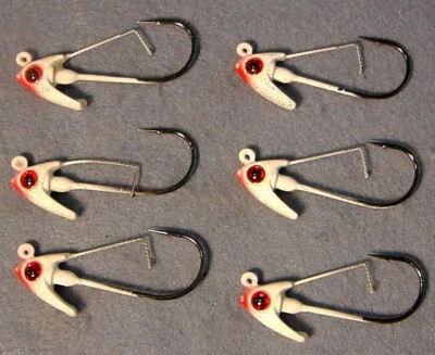 Lote de 6 ~ Jewel Bait 3/8 OZ Gema de Natación Cebo de Natación Cabezas de Plantilla Ojos Rojos Holograma Blanco Foto 1 de 4