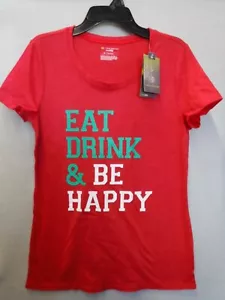 MAGLIETTA DONNA TAGLIA XSMALL TEK GEAR ROSSA EAT DRINK & BE HAPPY S/S NUOVA #20365 - Foto 1 di 1