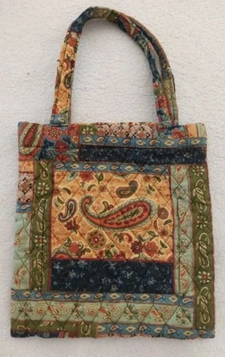 Cartera Acolchada Hecha a Mano Azul Cachemira, Verde, Beige, Dorado Con Asa Uno  Foto 1 de 4