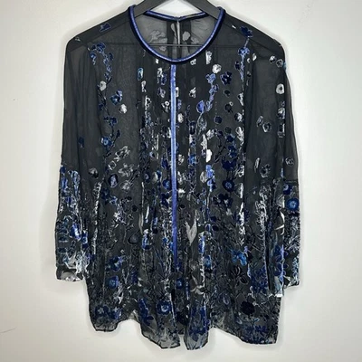 Blusa Elie Tahari Orion Mezcla Seda Borde Cuero Talla L Nueva con Etiquetas $348 Foto 1 de 4