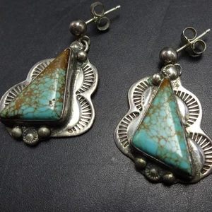 NAVAJO Adam & Rita Teller VINTAGE Sterling Silber TÜRKIS OHRRINGE Spinnennetz - Bild 1 von 16