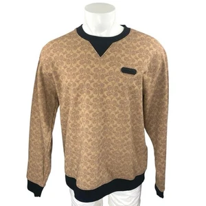 Coach Men's Tan Black Logo Monochrome Long Sleeve Crew Neck Sweater Top Size XL - Picture 1 of 7