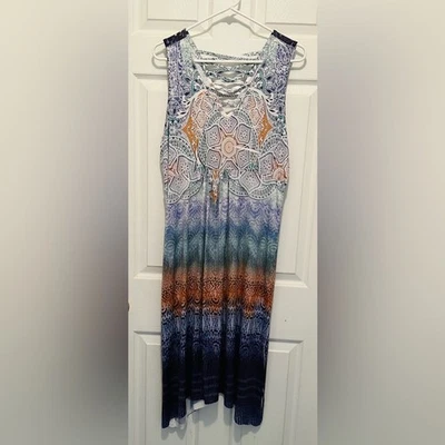 Live and Let Live Sleeveless Multicolor Printed Dress Asymmetrical Hem Sz M NWT - Image 1 of 4