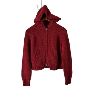 Abercrombie & Fitch Wool Knit Zip Up Hoodie Cropped Cardigan Sweater L - Picture 1 of 9