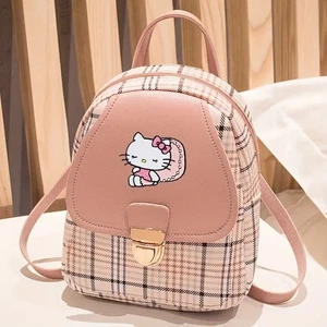 Lindo bolso de dibujos animados de Hello Kitty mini mochila a cuadros rosa - Imagen 1 de 3