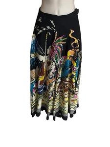 Ishyu Women's Vintage Aztec Mayan Ruins Volcano India Graphic Midi Skirt Size 10 - Picture 1 of 10