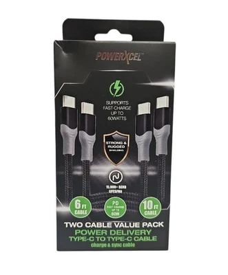 PowerXcel 2 Charge Cables Type-C to Type-C, 6 & 10 Ft Fast Charge 60W Powerful - Image 1 of 2
