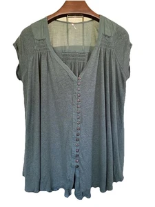 Free People Oversized Highland Tee T-Shirt Button Front Army Green Medium - Picture 1 of 17