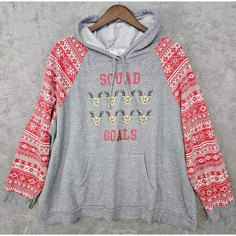 Sudadera con Capucha Derek Heart Plus "Squad Goals" Reno Gris Rojo Mangas Para Mujer 1X/2X Foto 1 de 4