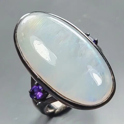 Anillo de piedra lunar natural hecho a mano 34 quilates + plata de ley 925 tamaño 8,5 / R439570 Foto 1 de 4