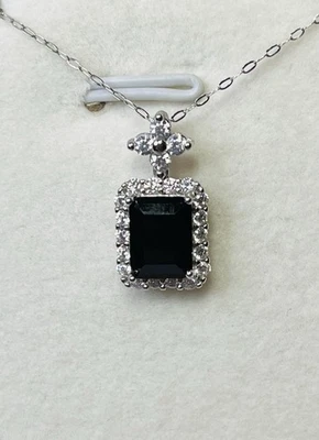 Collar colgante de espinela negra corte esmeralda natural de plata de ley 925 Foto 1 de 4