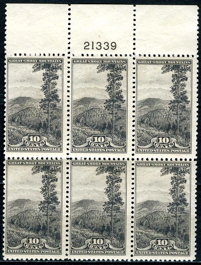 SC# 749 - 1934 - 10¢ National Parks - Great Smoky Mts.- Mint NH Plate Block of 6 - Image 1 of 1