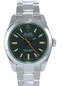 2009 Rolex Milgauss Green Anniversary Orange Black 116400 GV Steel Watch - Picture 1 of 15