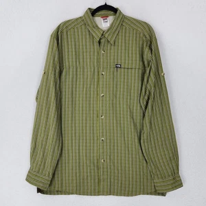 The North Face Shirt Mens Large Green Striped Button Down Long Sleeve Hiking - Picture 1 of 13