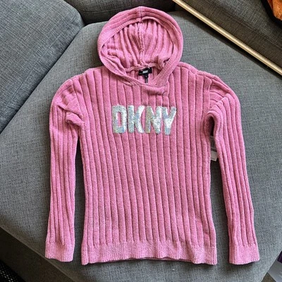 DKNY long sleeve Hooded Girls XL 14/16 Soft Top With Silver Sequins Donna Karen - Image 1 of 4