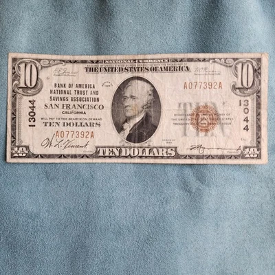 1929 Series $10 Bill Regular Size Bank of America San Francisco California - Image 1 of 4