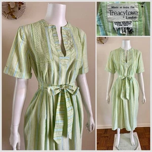 1970s Treacy Lowe London Indian Cotton Striped Beach Dress Resort Cabana VTG - Picture 1 of 24