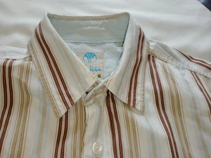 Fat Face Herren Y2K Gestreiftes Hemd M Beige Braun Blau Kurzarm Regular Fit Vintage  - Bild 1 von 8