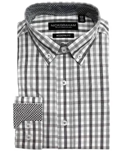 Nick Graham Men's Black Modern-Fit Plaid Print Dress Shirt Size 15.5 32/33 M - Picture 1 of 1