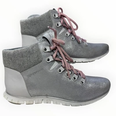 Cole Haan Zerogrand Waterproof Glitter Silver Boots Pink Laces Women Size 9B - Image 1 of 4