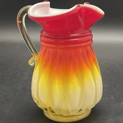 Mini jarro/creme com nervuras Kanawha cádmio caixa vidro ombre c1970s EUA 5,25"t - Imagem 1 de 4