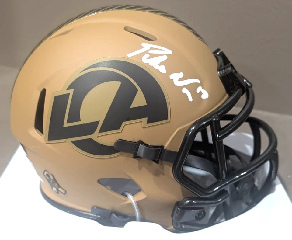 Puka Nacua Autographed Rams Salute to Service Mini Helmet - JSA Authenticated - Image 1 of 4