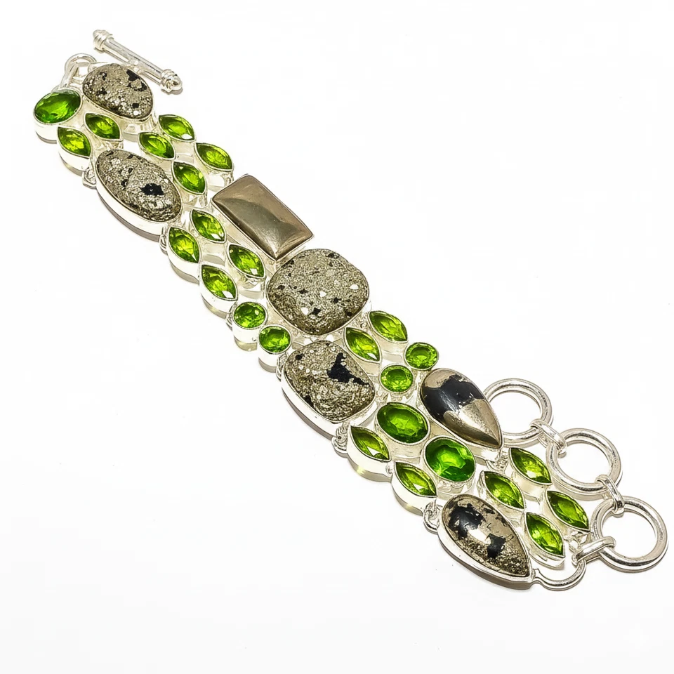 Gorgeous Pyrite Gemstone Chain Bracelet 925 Sterling Silver For Women - Image 1 of 4