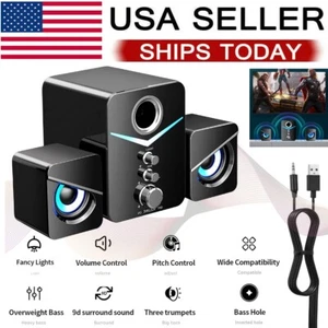 USB Computer Speakers System Stereo Bass Subwoofer LED for Desktop Laptop PC US - Picture 1 of 16