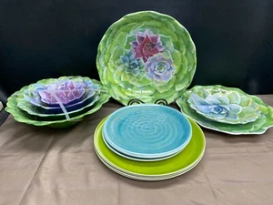 16 Piece Lot ~ Nicole Miller "SUCCULENT FLORAL DESERT" Melamine Bowls, Plates - Picture 1 of 12