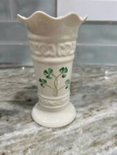 Belleek Tara Scalloped Green Shamrock Irish Porcelain Vase