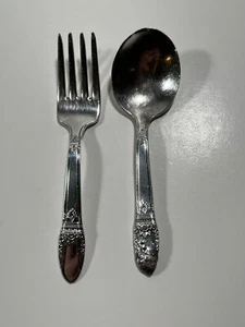 Antique 1847 Rogers Bros IS Silver Plated Baby Toddler Children’s Spoon Fork - Picture 1 of 4