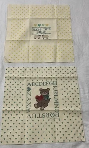 Completed Cross Stitch For Baby Hearts Bear Alphabet Sheep Bless This Child - Picture 1 of 12