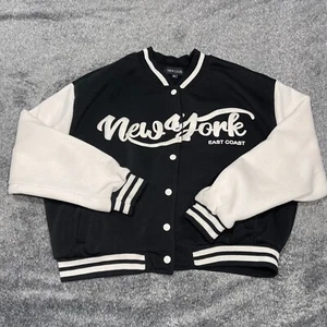 New Look Black & White Kids Jacket XL "New York East Coast" Print Polyester Coat - Picture 1 of 15