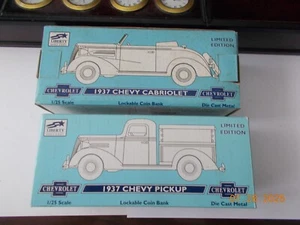 Pair of Liberty Spec Cast 1937 Chevrolets - Pickup and Santa Cabriolet, in Boxes - Picture 1 of 8