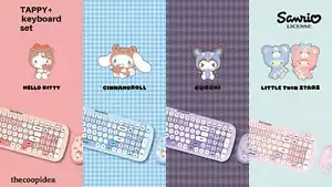 Thecoopidea Sanrio TAPPY 2.4GHz Wireless Keyboard Mouse Set Cinnamoroll Kuromi - Picture 1 of 20
