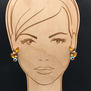 Herbst Glitzer Vintage Ohrringe, Clip On Aurora Borealis Glam, AB Kristall Ohr - Bild 1 von 9