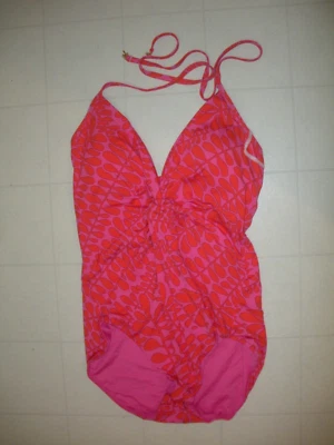 Maiô TRINA TURK multicolorido treliça 1 peça mergulho estilo halter tamanho 14 novo com etiquetas - Imagem 1 de 2