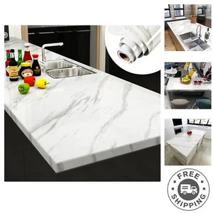 Large 19.37 Sq Ft White Marble Contact Paper - Removable Vinyl for Easy DIY - Picture 1 of 9