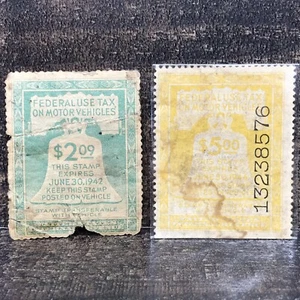 Vintage 1942 & 1944 Federal Use Tax on Motor Vehicles Stamps Lot Of (2) AS-IS - Picture 1 of 8