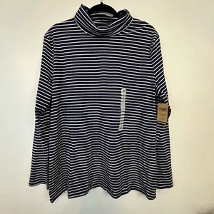 Duluth Trading Women's 2XL XXL Navy White Stripe Turtle Neck Shirt Long Sleeve - Picture 1 of 8